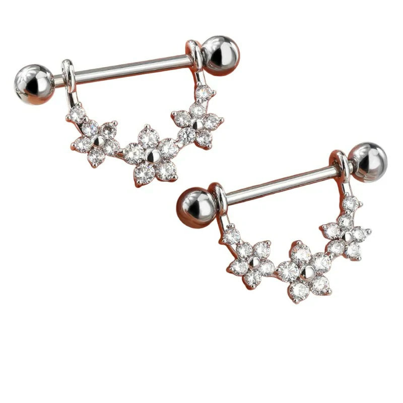 2PCS 316L Stainless Steel Nipple Piercing Jewelry 14G Flower Nipple Rings