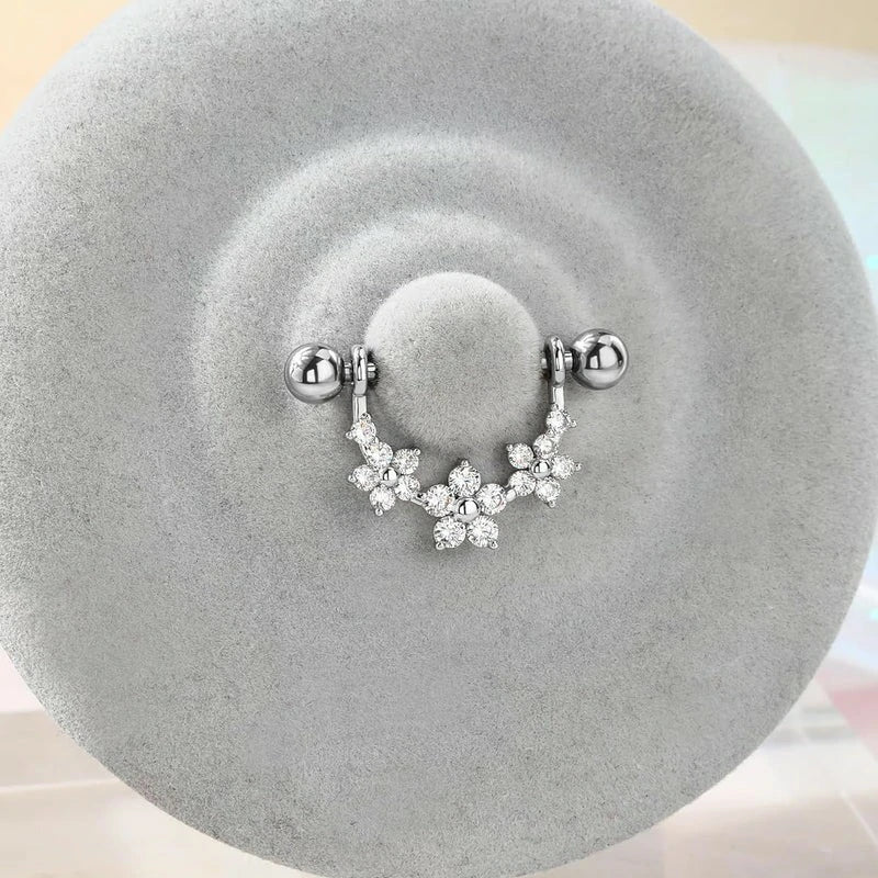 2PCS 316L Stainless Steel Nipple Piercing Jewelry 14G Flower Nipple Rings