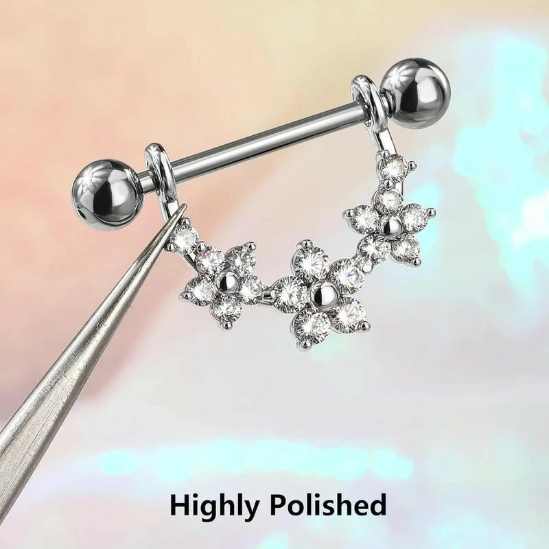 2PCS 316L Stainless Steel Nipple Piercing Jewelry 14G Flower Nipple Rings