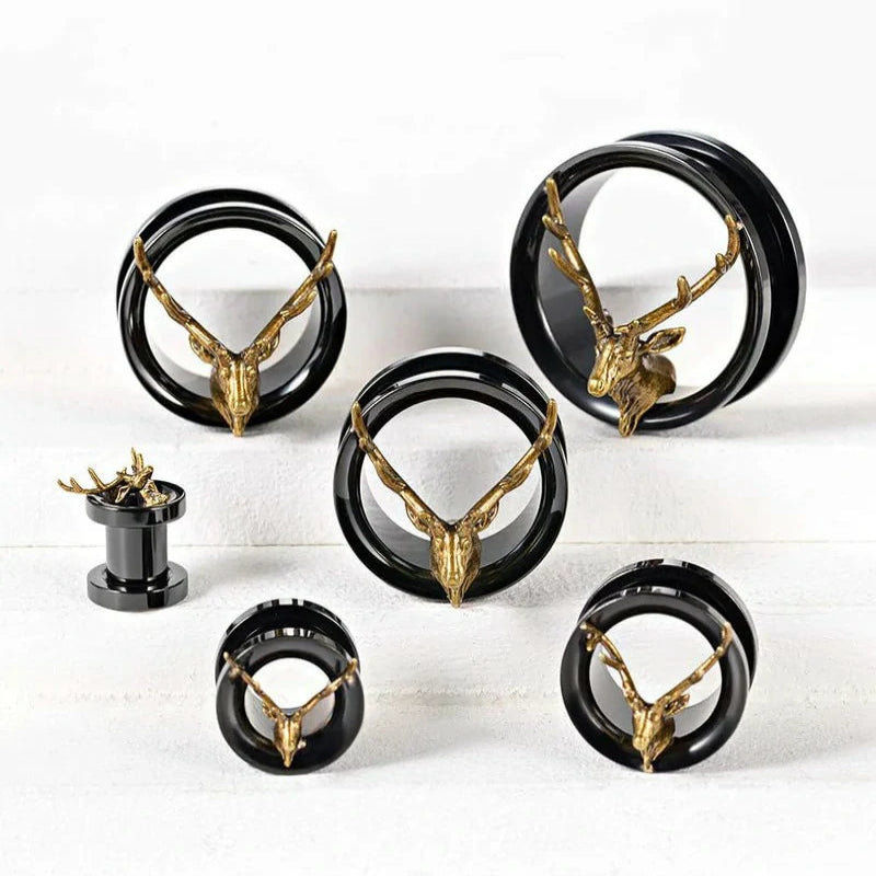 6mm-25mm 2PCS Black Stainless Steel Deer Tunnels Gauges Stretcher Tunnel Ear Plug