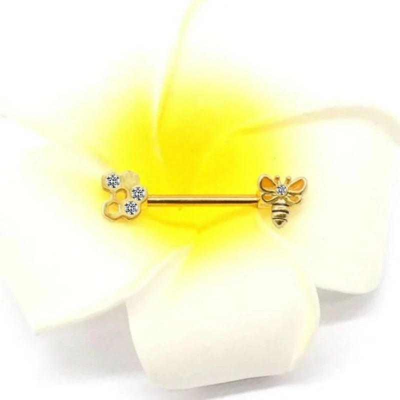 Butterfly Flower 14G Stainless Steel Piercing Nipple Rings Set Bee Flower Straight Barbell