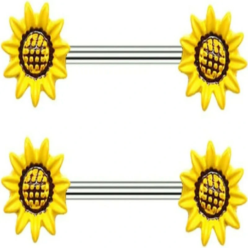 Butterfly Flower 14G Stainless Steel Piercing Nipple Rings Set Bee Flower Straight Barbell