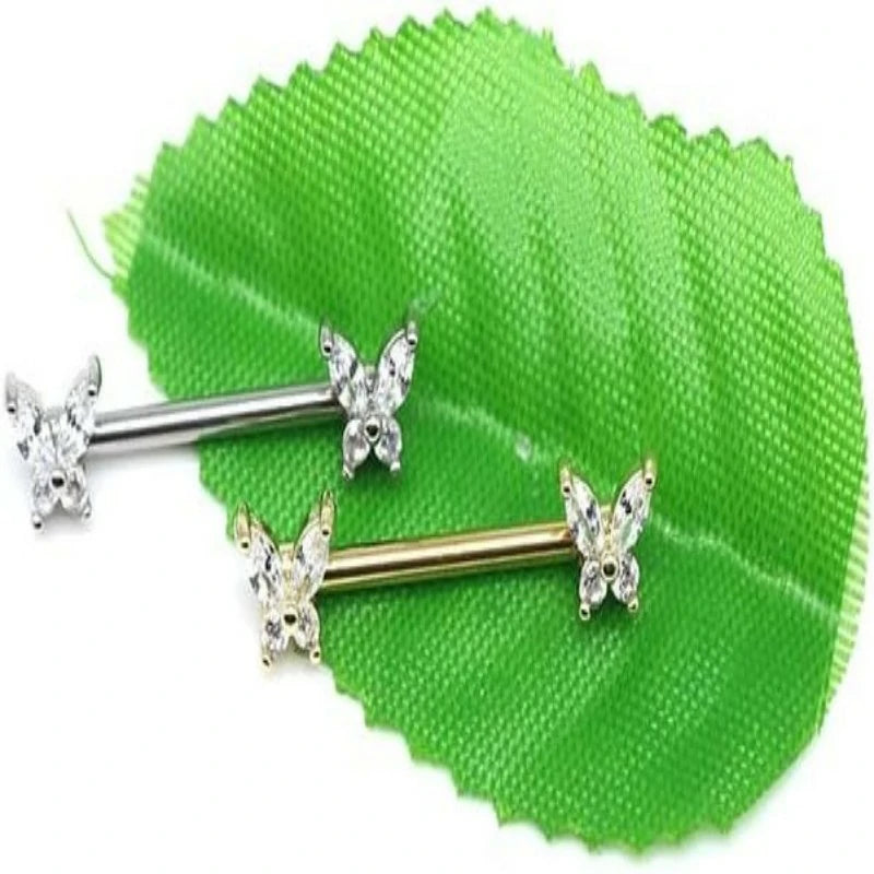 Butterfly Flower 14G Stainless Steel Piercing Nipple Rings Set Bee Flower Straight Barbell