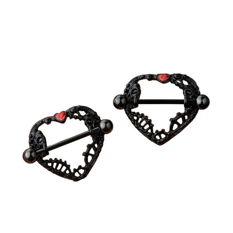 2pcs Halloween Heart Nipple Rings 14g Black Gothic Piercing Jewelry