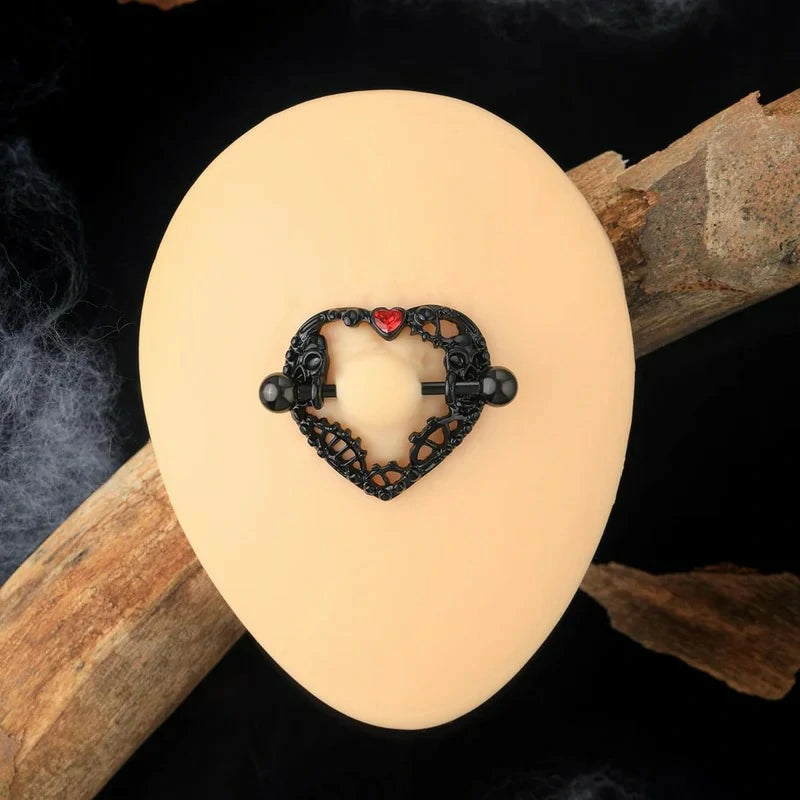 2pcs Halloween Heart Nipple Rings 14g Black Gothic Piercing Jewelry
