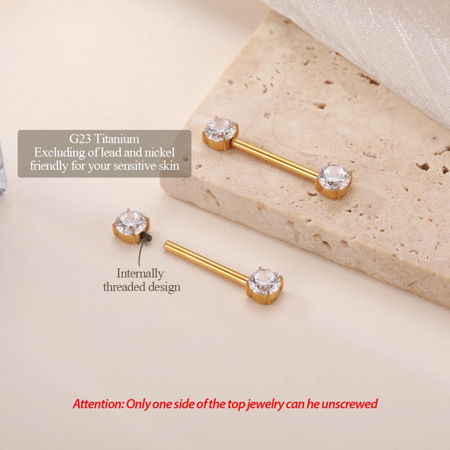 2pcs Nipple Piercing Jewelry Titanium Nipple Rings Nipple Barbells Internally Threaded Cube Zircon Nipple Bars Bridge Piercing Jewelry - QIAO CrystalQIAO CrystalQIAO Crystal