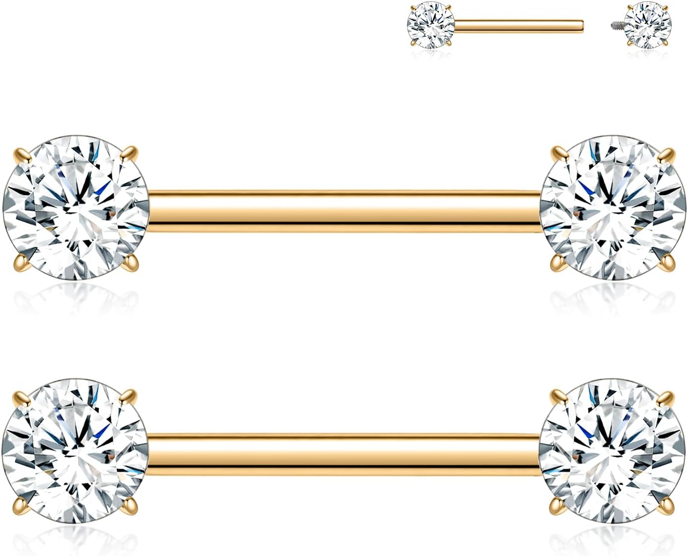 2pcs Nipple Piercing Jewelry Titanium Nipple Rings Nipple Barbells Internally Threaded Cube Zircon Nipple Bars Bridge Piercing Jewelry - QIAO CrystalQIAO CrystalQIAO Crystal