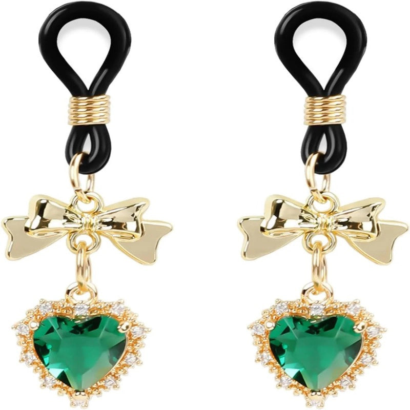 2Pcs Rhinestone Bowknot Fake Nipple Rings Non-Piercing Dangle Nipple Ring