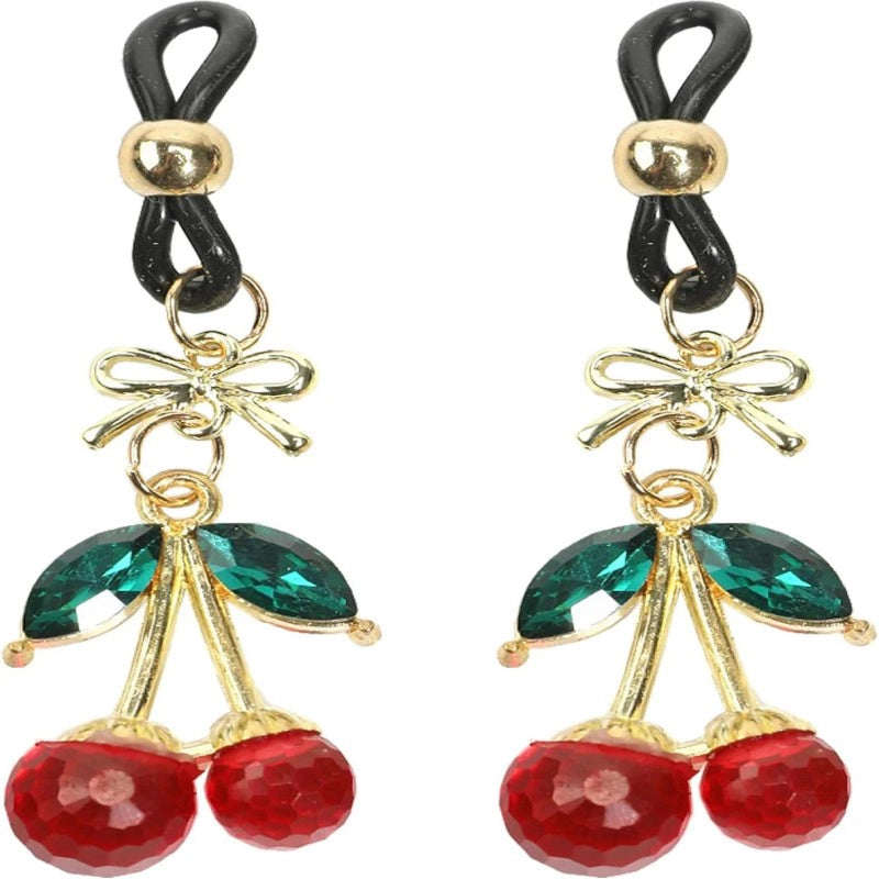 2Pcs Rhinestone Bowknot Fake Nipple Rings Non-Piercing Dangle Nipple Ring