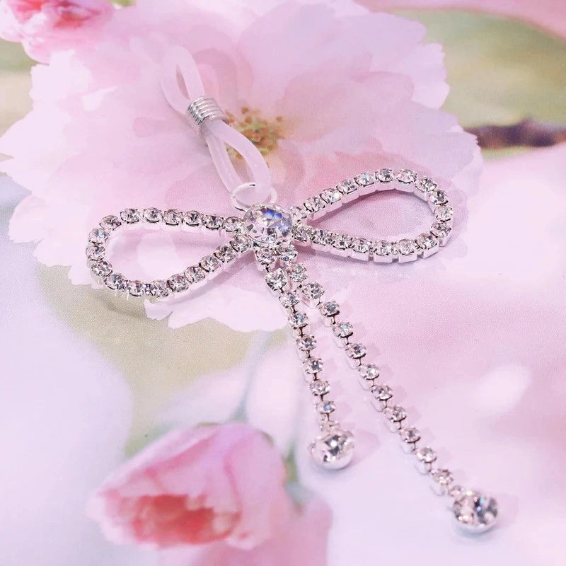 2Pcs Rhinestone Bowknot Fake Nipple Rings Non-Piercing Dangle Nipple Ring