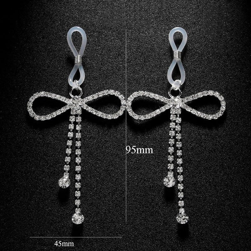 2Pcs Rhinestone Bowknot Fake Nipple Rings Non-Piercing Dangle Nipple Ring