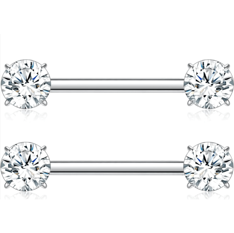 2pcs Titanium Barbells Internally Threaded Cube Zircon Nipple Bars Bridge - QIAO CrystalQIAO CrystalQIAO Crystal