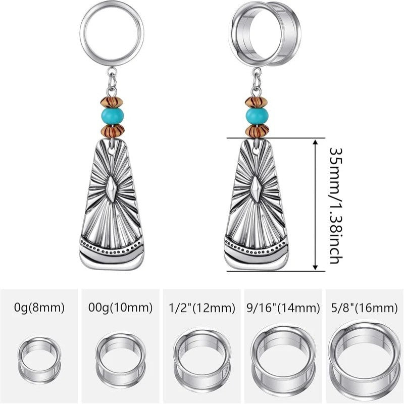 2PCS Tunnels Hypoallergenic Stainless Steel Dangle Gauges for Ear Stretching