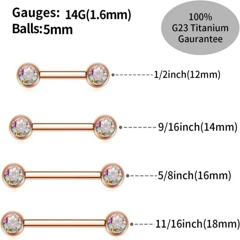 2pcs Nipple Piercing Jewelry Titanium Nipple Rings Internally Threaded Tongue Rings Bridge Piercing Jewelry