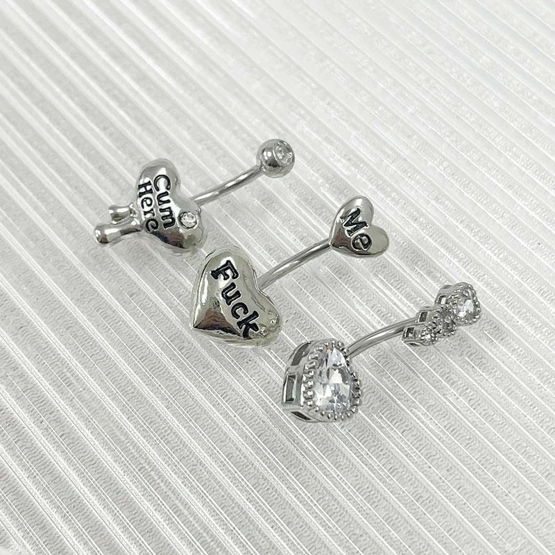3 Pcs 14G Heart Belly Button Rings Stainless Steel Cum Here Naughty Words Love Heart Belly Naval Studs Curved Barbell Ring