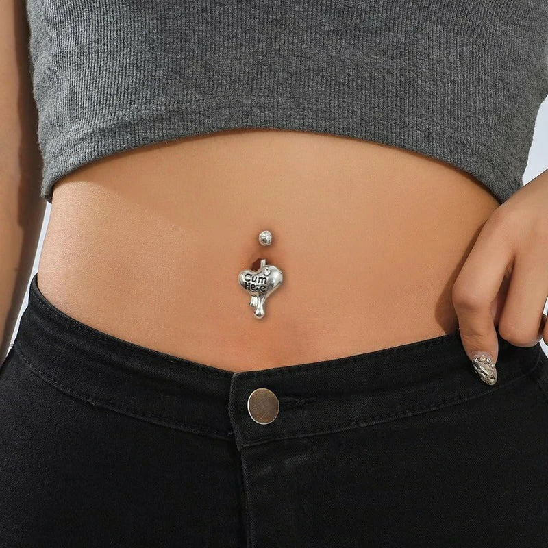 3 Pcs 14G Heart Belly Button Rings Stainless Steel Cum Here Naughty Words Love Heart Belly Naval Studs Curved Barbell Ring