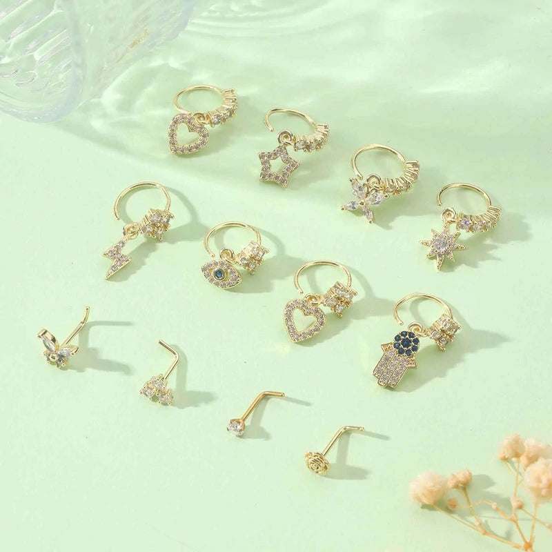 30Pcs 20G Dangle Nose Rings L Shaped Nose Studs Hoops