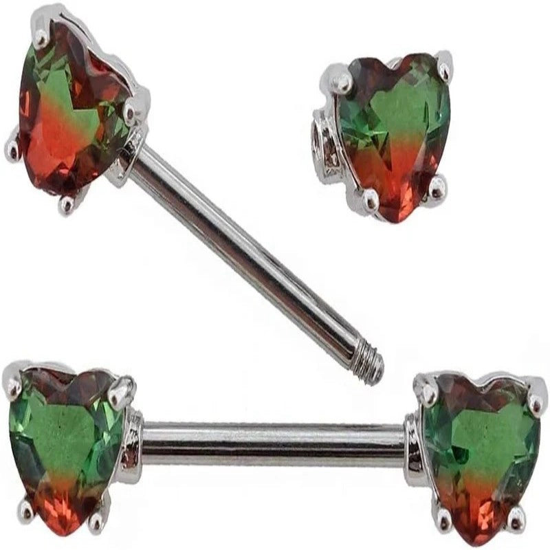 316L Surgical SS PVD Plated Multi-color Red Blue Rainbow Pink Purple CZ Heart shaped