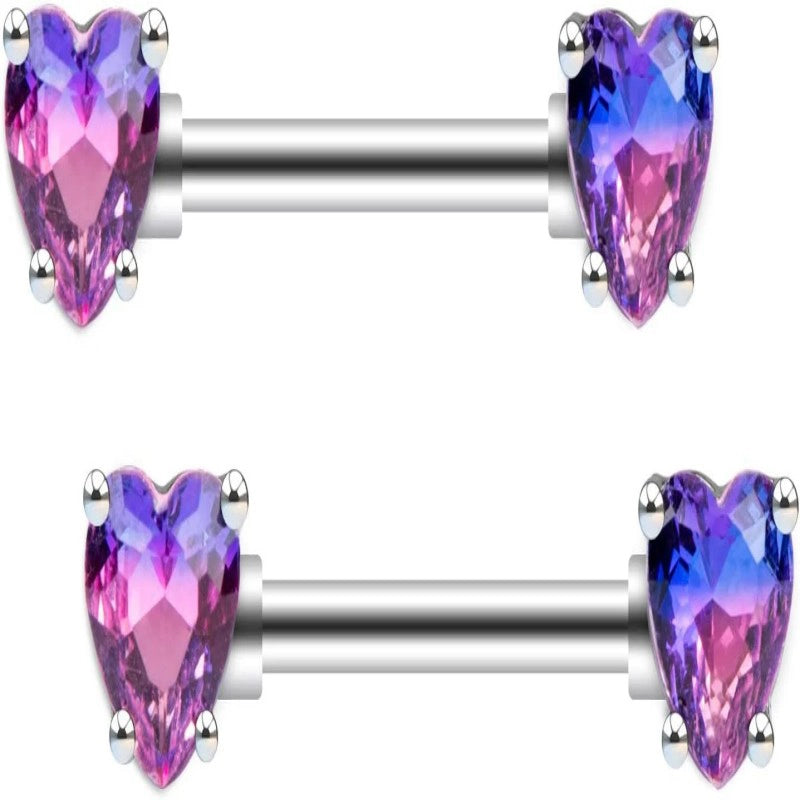 316L Surgical SS PVD Plated Multi-color Red Blue Rainbow Pink Purple CZ Heart shaped