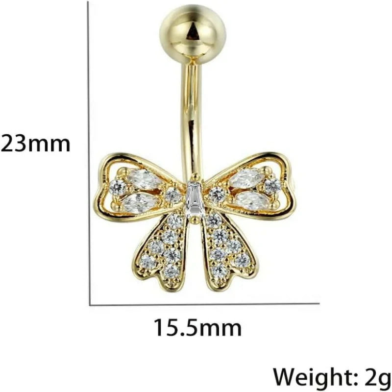 316L Surgical Steel Belly Navel Barbell Sparkle Bowknot Navel Piercing Jewelry Gold Silver