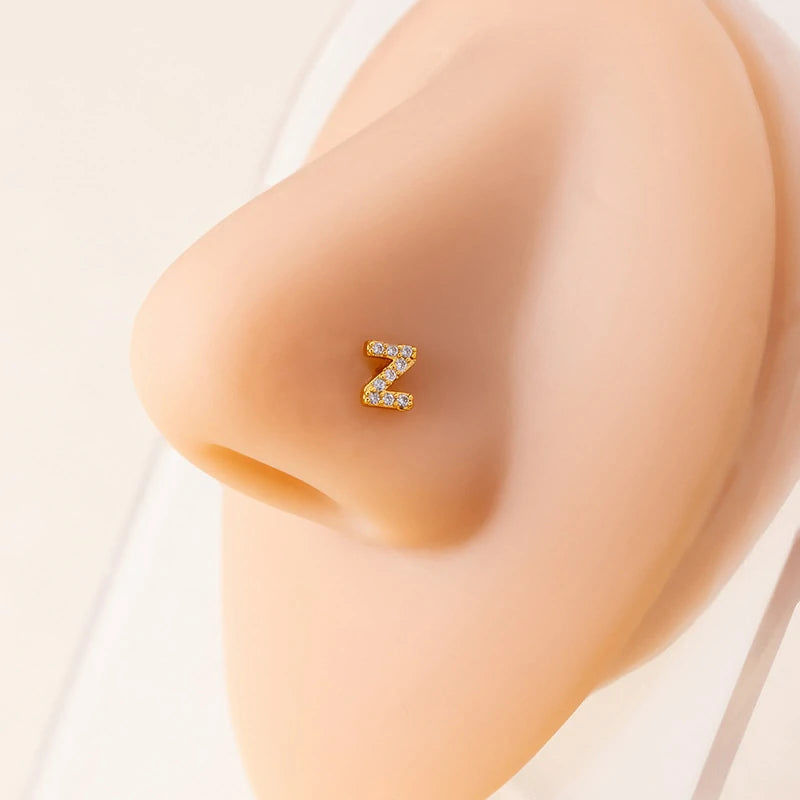 316L Surgical Steel Gold Tiny Initial Letter Stud Earring Alphabet Name Tragus Helix Cartilage Ear Piercing
