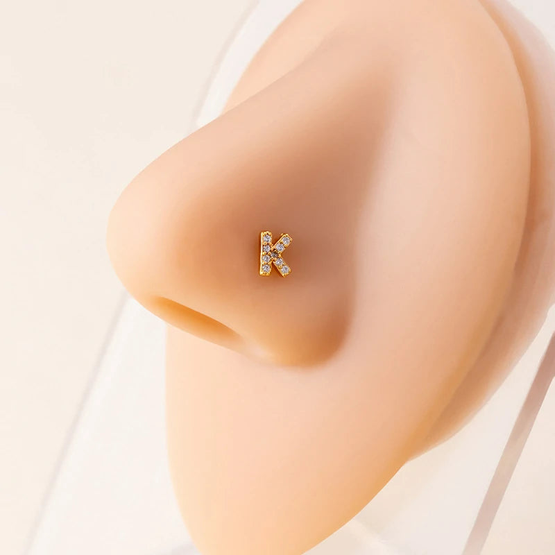 316L Surgical Steel Gold Tiny Initial Letter Stud Earring Alphabet Name Tragus Helix Cartilage Ear Piercing