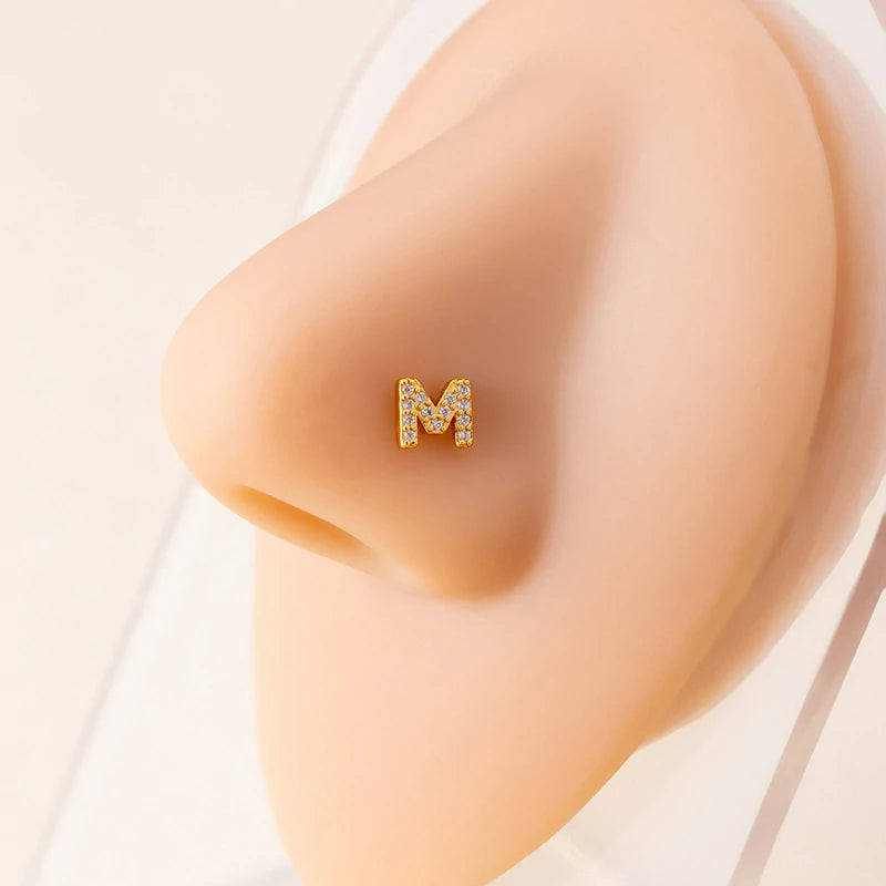 316L Surgical Steel Gold Tiny Initial Letter Stud Earring Alphabet Name Tragus Helix Cartilage Ear Piercing