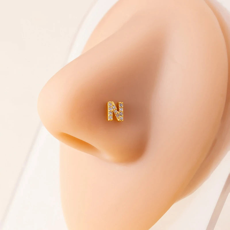 316L Surgical Steel Gold Tiny Initial Letter Stud Earring Alphabet Name Tragus Helix Cartilage Ear Piercing