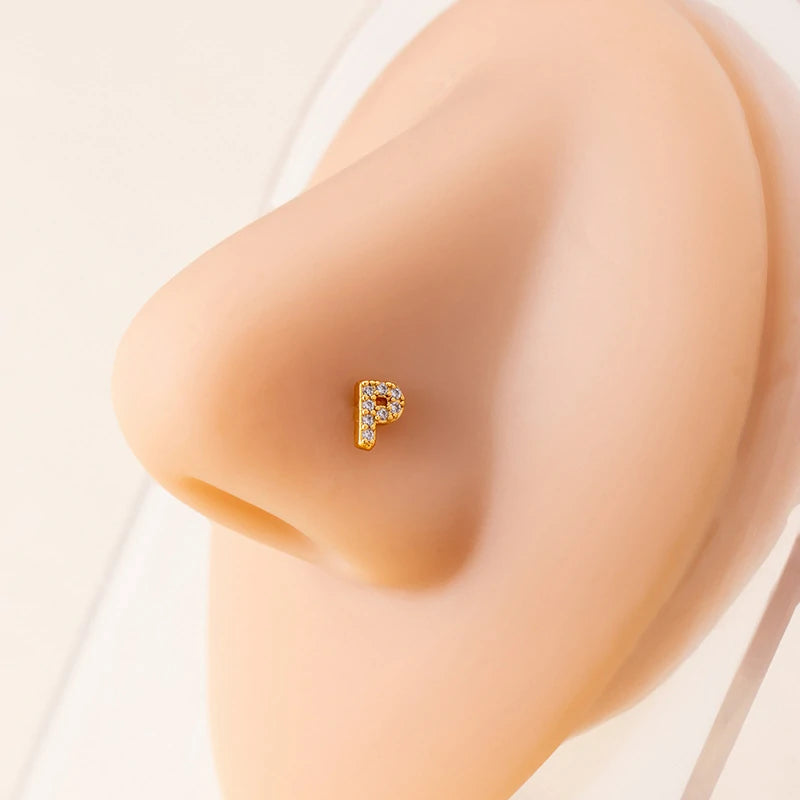 316L Surgical Steel Gold Tiny Initial Letter Stud Earring Alphabet Name Tragus Helix Cartilage Ear Piercing