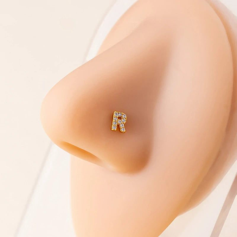 316L Surgical Steel Gold Tiny Initial Letter Stud Earring Alphabet Name Tragus Helix Cartilage Ear Piercing