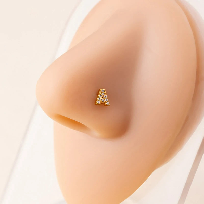 316L Surgical Steel Gold Tiny Initial Letter Stud Earring Alphabet Name Tragus Helix Cartilage Ear Piercing