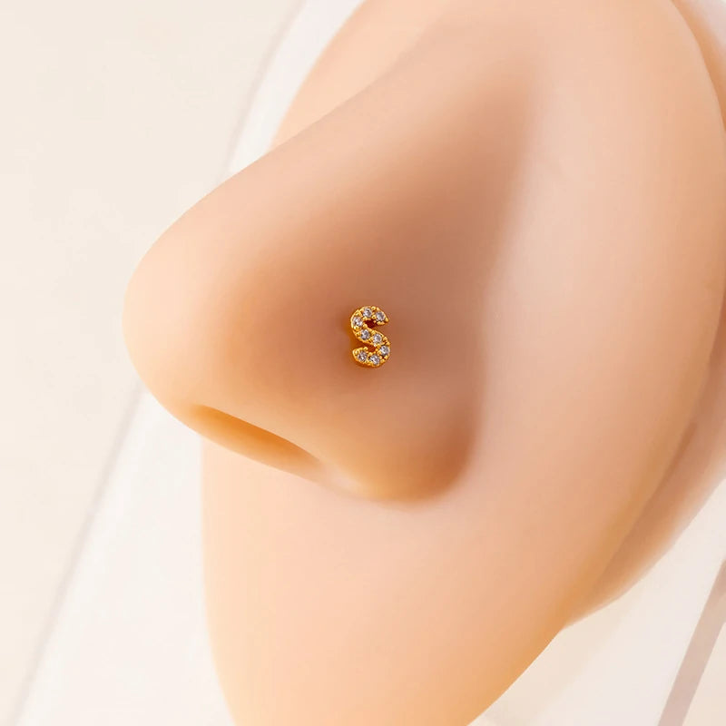 316L Surgical Steel Gold Tiny Initial Letter Stud Earring Alphabet Name Tragus Helix Cartilage Ear Piercing
