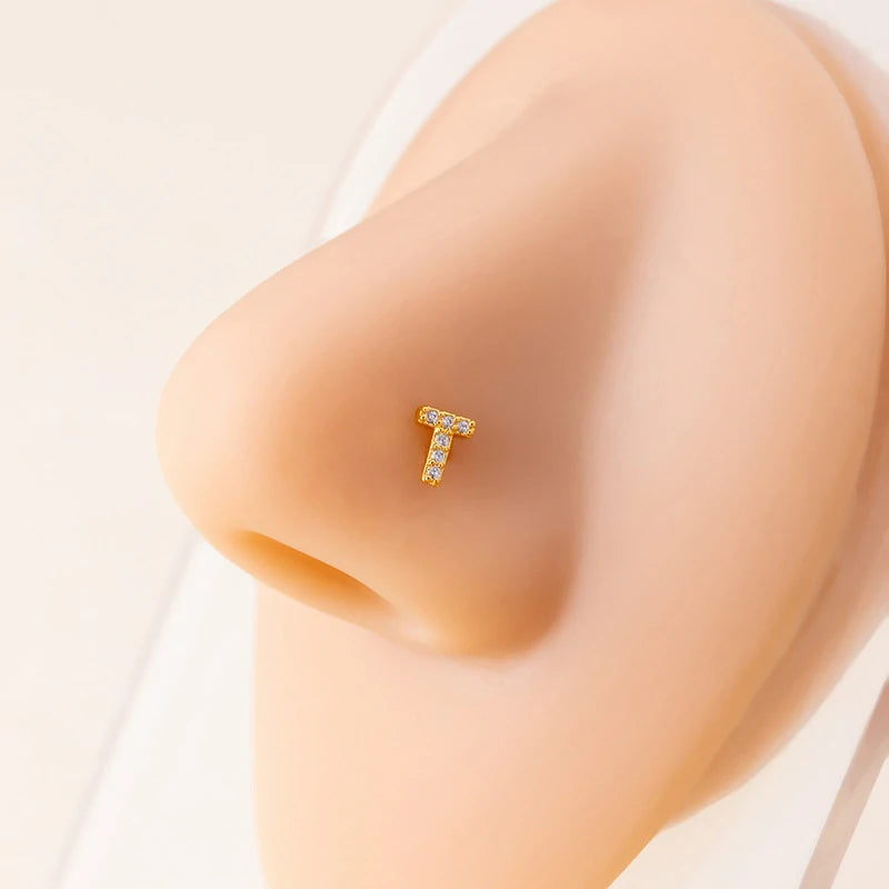 316L Surgical Steel Gold Tiny Initial Letter Stud Earring Alphabet Name Tragus Helix Cartilage Ear Piercing
