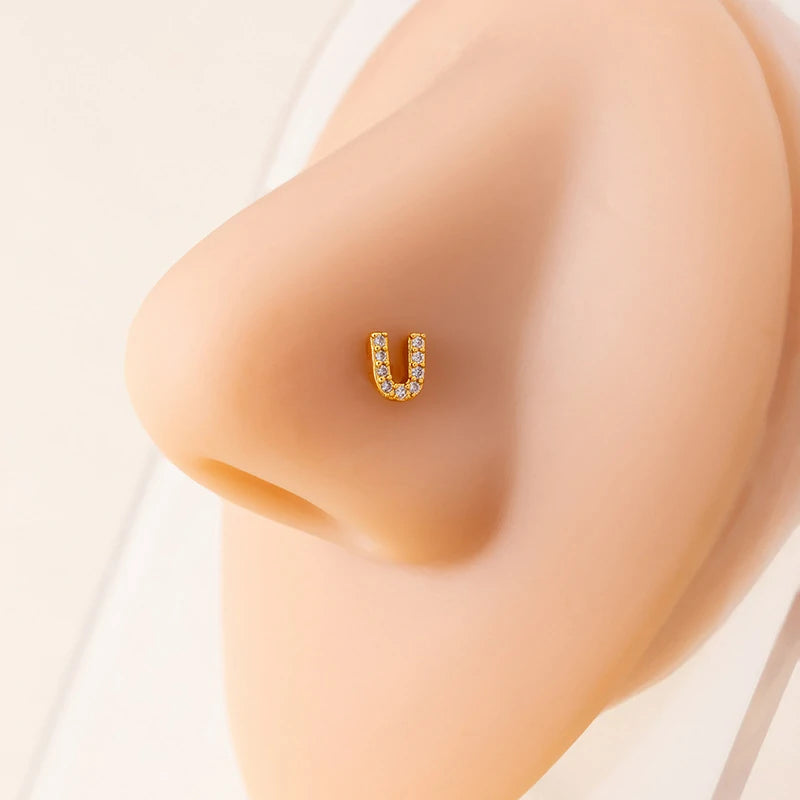 316L Surgical Steel Gold Tiny Initial Letter Stud Earring Alphabet Name Tragus Helix Cartilage Ear Piercing