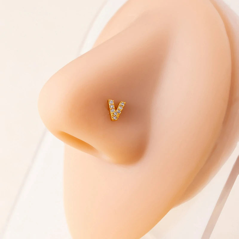 316L Surgical Steel Gold Tiny Initial Letter Stud Earring Alphabet Name Tragus Helix Cartilage Ear Piercing