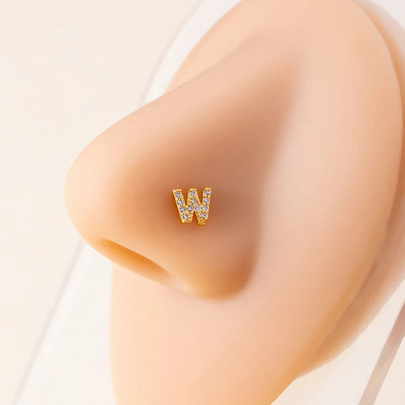 316L Surgical Steel Gold Tiny Initial Letter Stud Earring Alphabet Name Tragus Helix Cartilage Ear Piercing