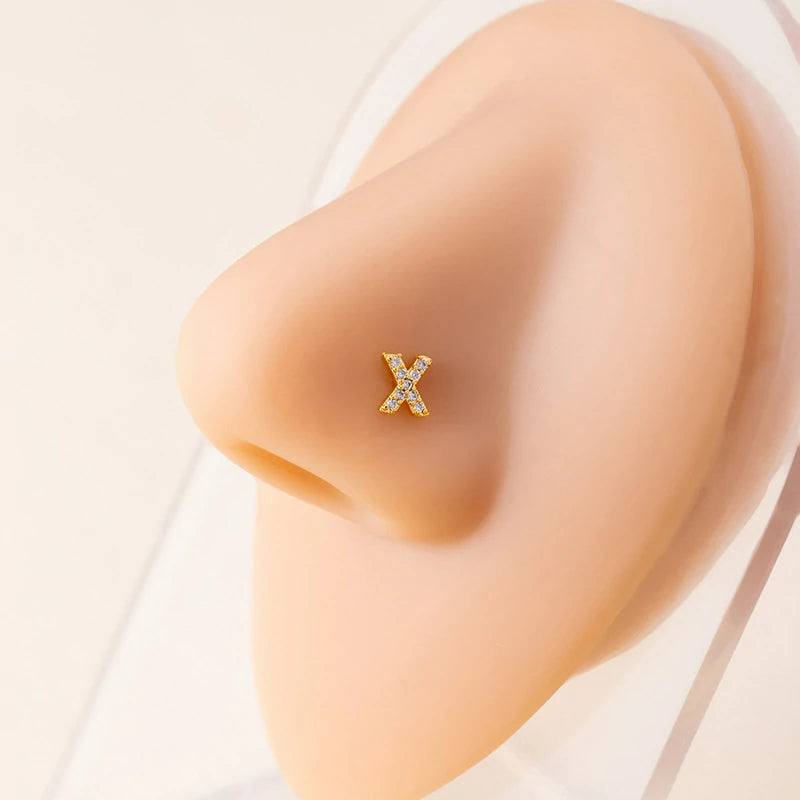 316L Surgical Steel Gold Tiny Initial Letter Stud Earring Alphabet Name Tragus Helix Cartilage Ear Piercing
