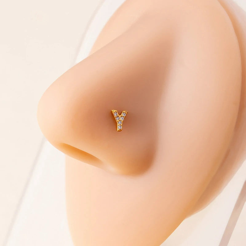 316L Surgical Steel Gold Tiny Initial Letter Stud Earring Alphabet Name Tragus Helix Cartilage Ear Piercing