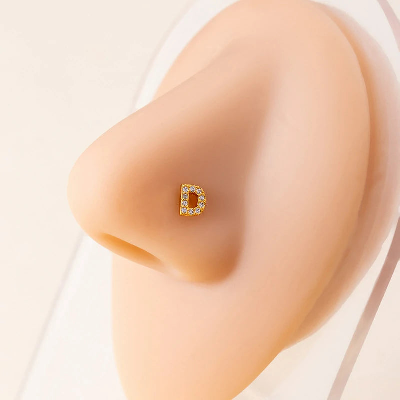 316L Surgical Steel Gold Tiny Initial Letter Stud Earring Alphabet Name Tragus Helix Cartilage Ear Piercing