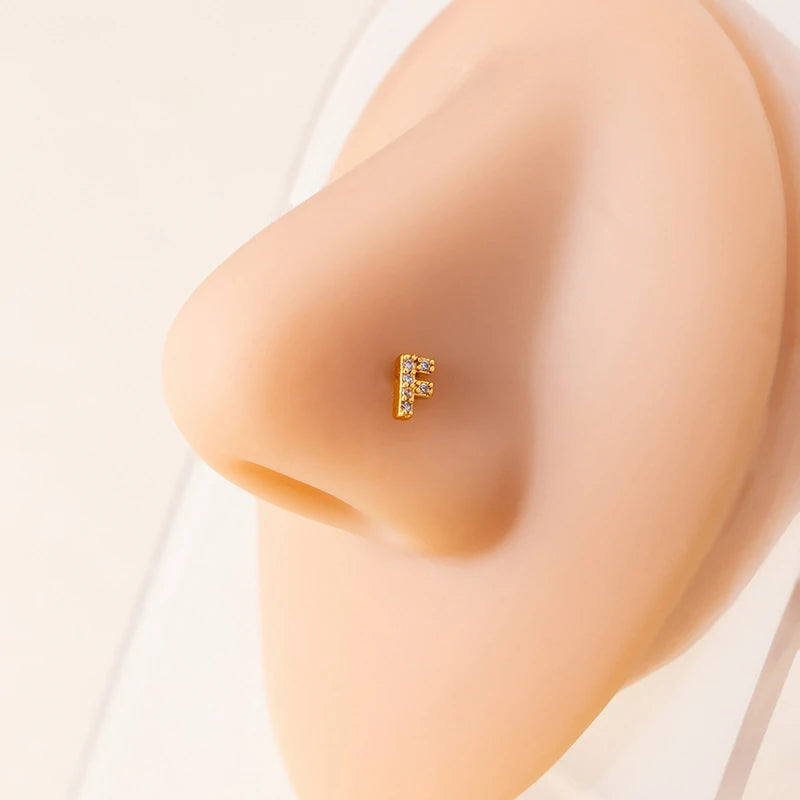 316L Surgical Steel Gold Tiny Initial Letter Stud Earring Alphabet Name Tragus Helix Cartilage Ear Piercing