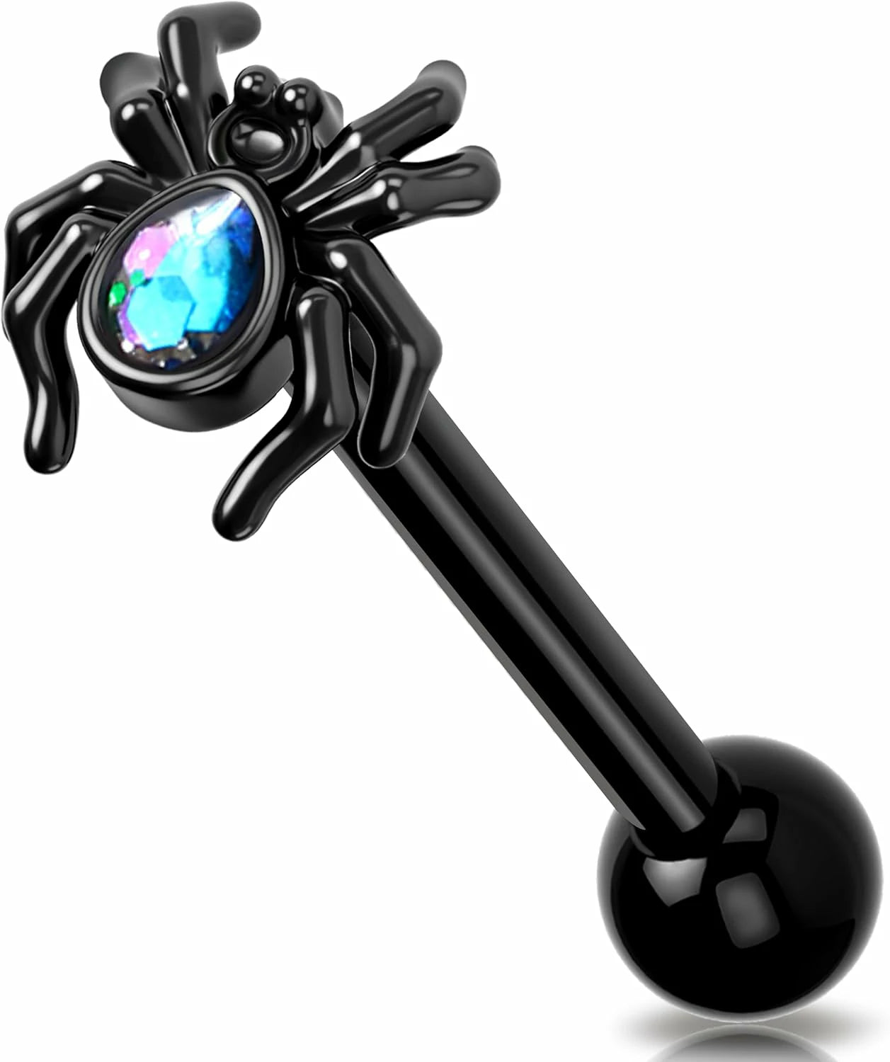 14G 316L Stainless Steel Threaded Black Halloween Bat Spider Tongue Bar Piercing Jewelry