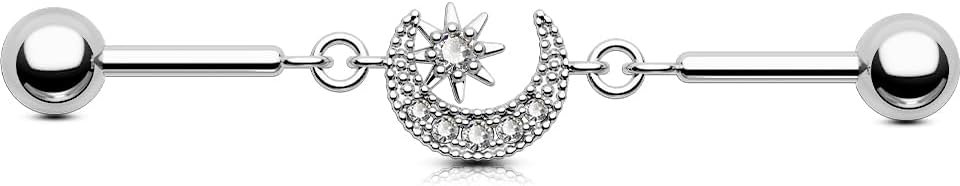 316L Surgical Steel Industrial Earrings Clear CZ Industrial Bars Industrial Barbells Dangle - QIAO CrystalQIAO CrystalQIAO Crystal