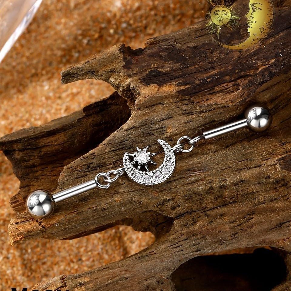 316L Surgical Steel Industrial Earrings Clear CZ Industrial Bars Industrial Barbells Dangle - QIAO CrystalQIAO CrystalQIAO Crystal