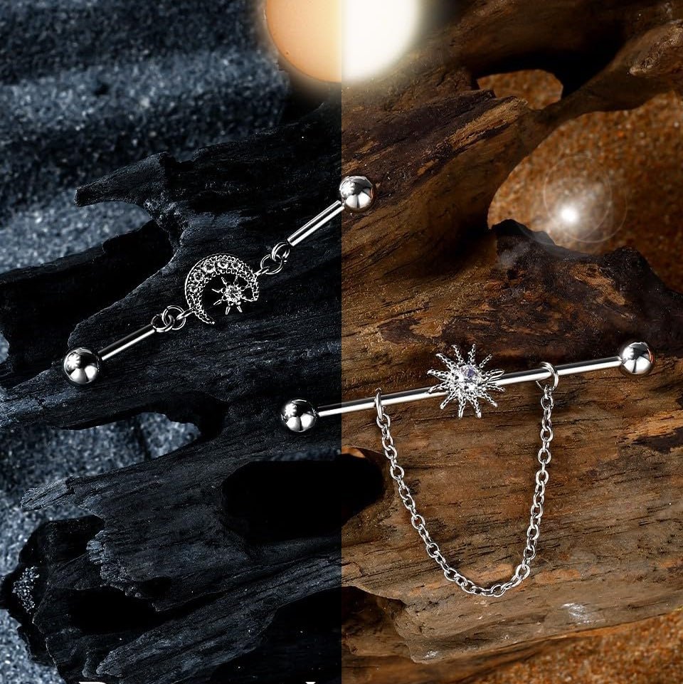 316L Surgical Steel Industrial Earrings Clear CZ Industrial Bars Industrial Barbells Dangle - QIAO CrystalQIAO CrystalQIAO Crystal