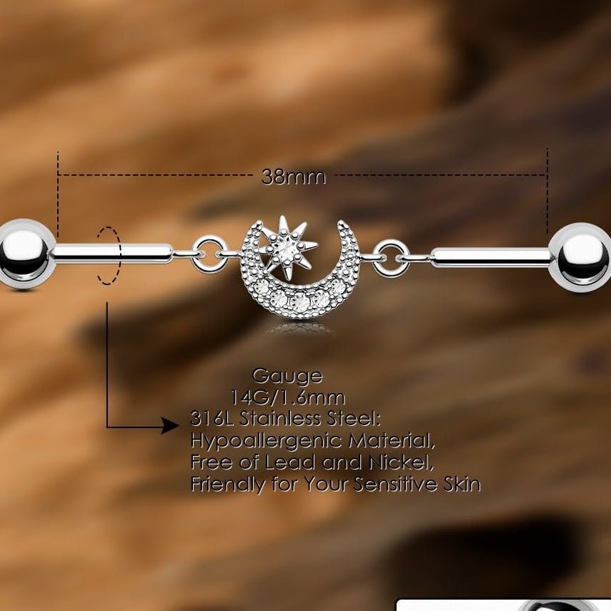 316L Surgical Steel Industrial Earrings Clear CZ Industrial Bars Industrial Barbells Dangle - QIAO CrystalQIAO CrystalQIAO Crystal