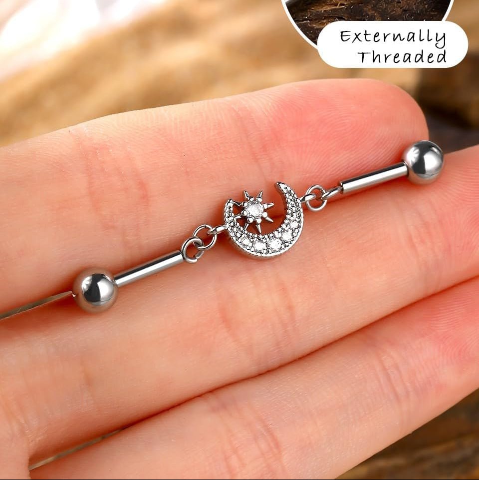 316L Surgical Steel Industrial Earrings Clear CZ Industrial Bars Industrial Barbells Dangle - QIAO CrystalQIAO CrystalQIAO Crystal