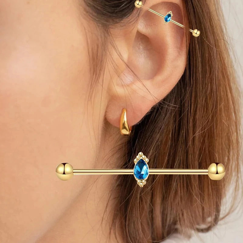 9pcs Gold Industrial 38mm Stainless Steel 14G Industrial Barbell Earrings Ear Cartilage Helix-Conch