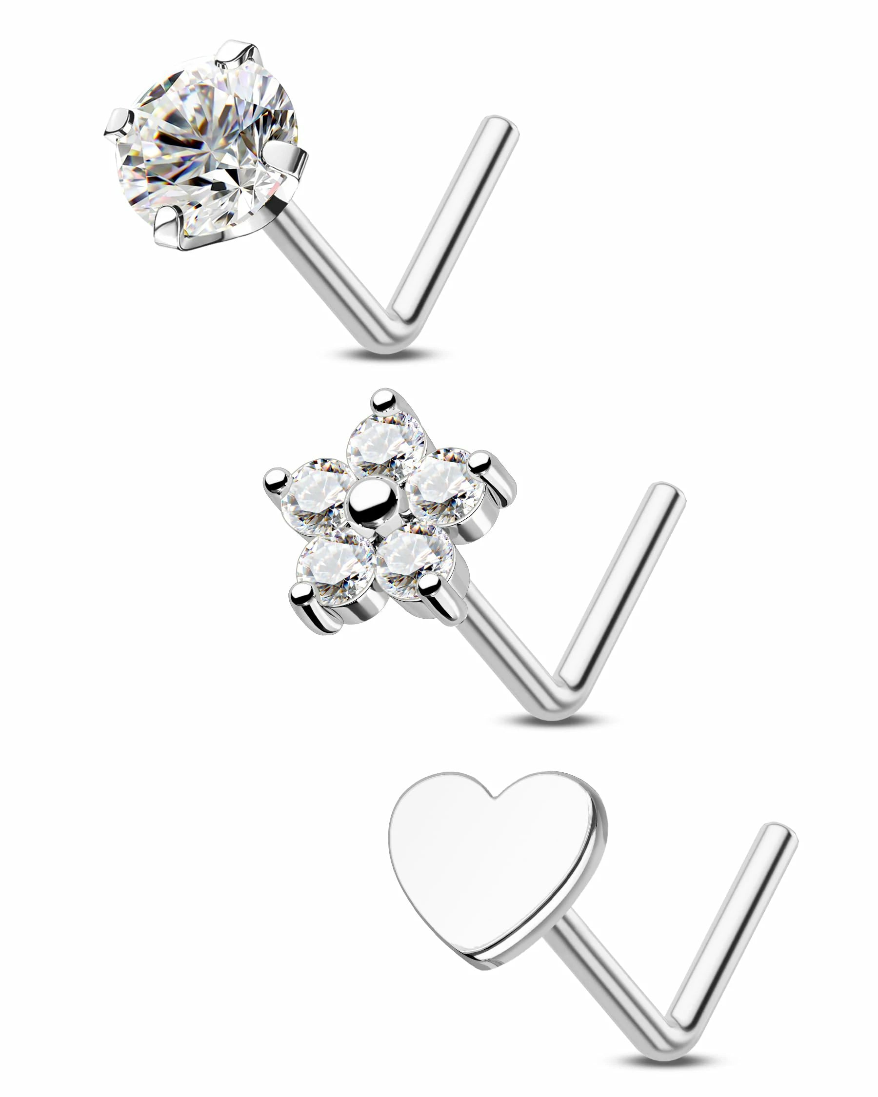 3PCS Titanium Flower Nose Rings Studs 20G, 6.5mm L-Shaped Nose Piercing Jewelry Set