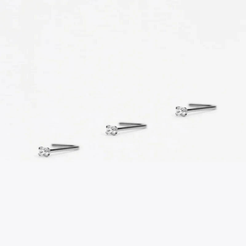 3 Pieces CZ Nose Studs L Shape Nose Rings Studs Surgical Steel Nostril