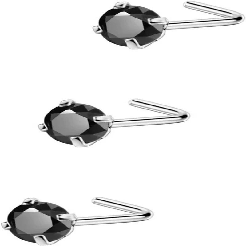 3 Pieces CZ Nose Studs L Shape Nose Rings Studs Surgical Steel Nostril